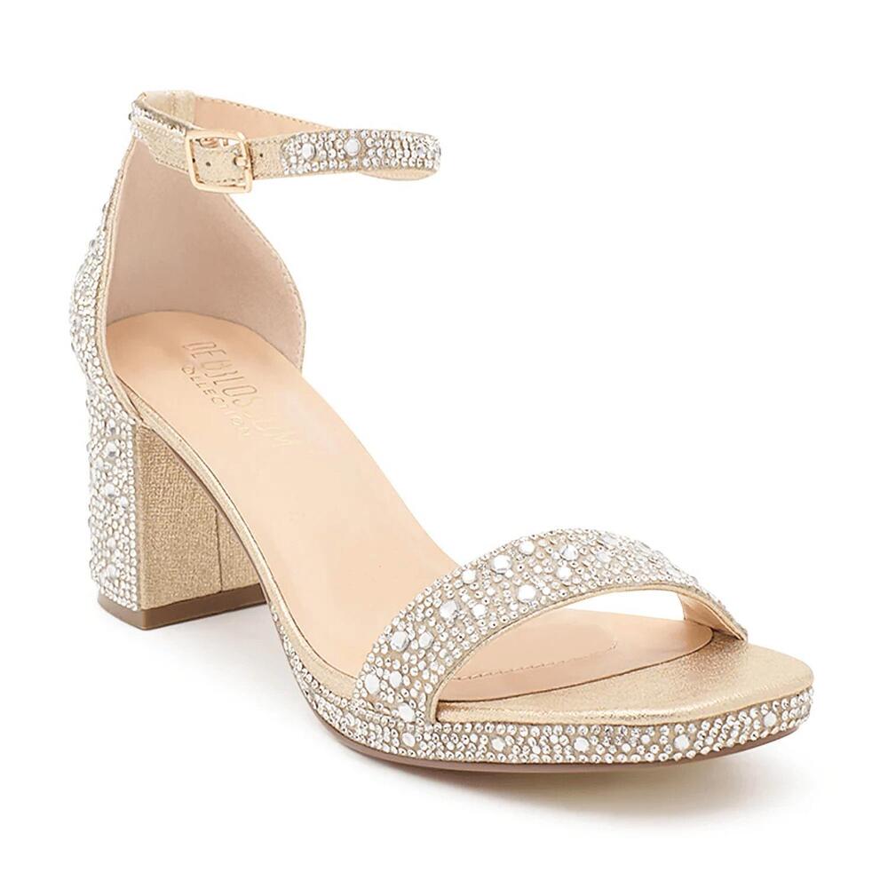 NEW BLOSSOM FOOTWEAR women's nelly block heel shoes in silver shimmer